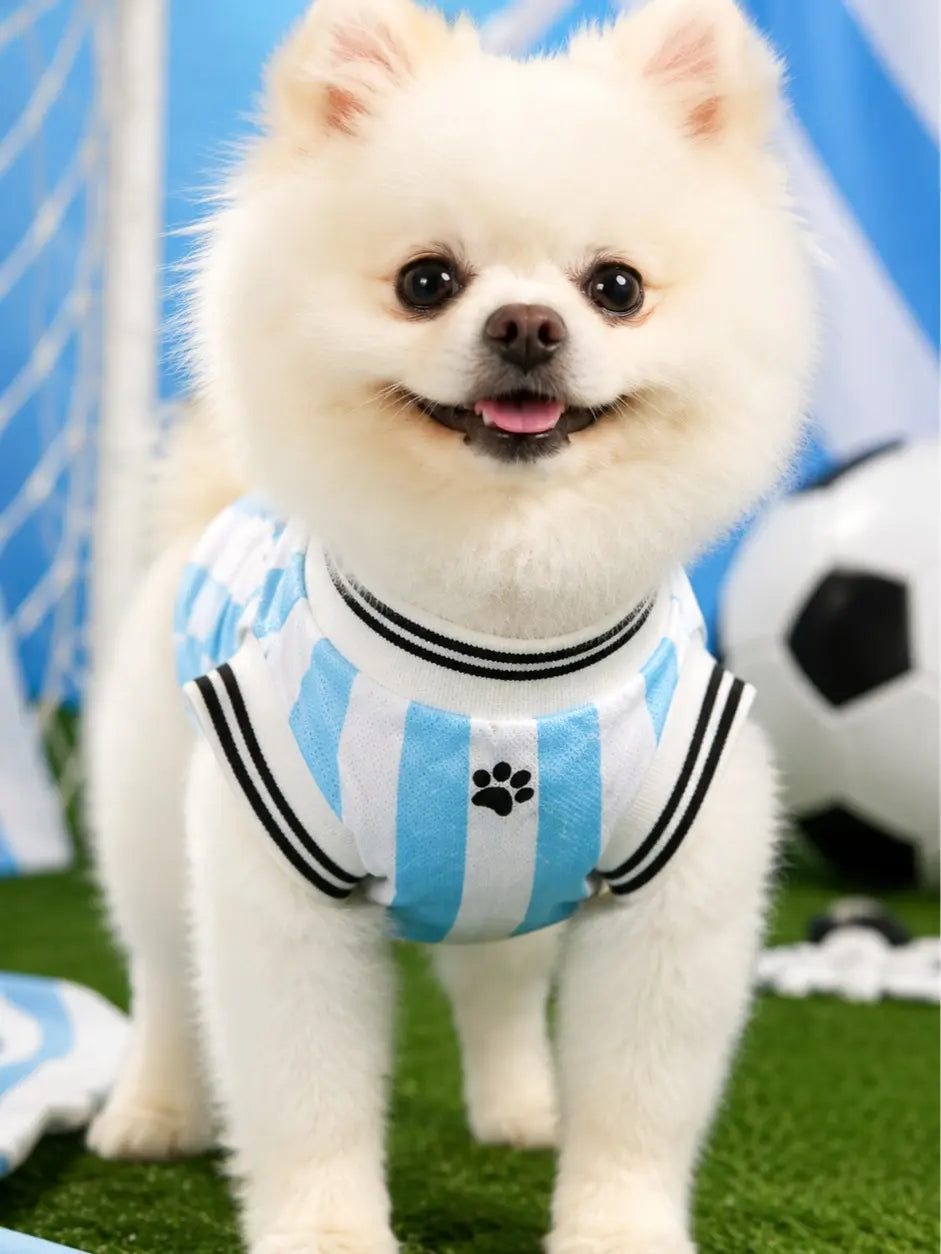 Pet Sports Jersey Clothing - Lightweight Breathable Fabric Sleeveless Mesh Puppy Clothes Vest, Cute Soccer Graphic Print Costume for Small-Medium Dogs/Cats, Game Day, Walks