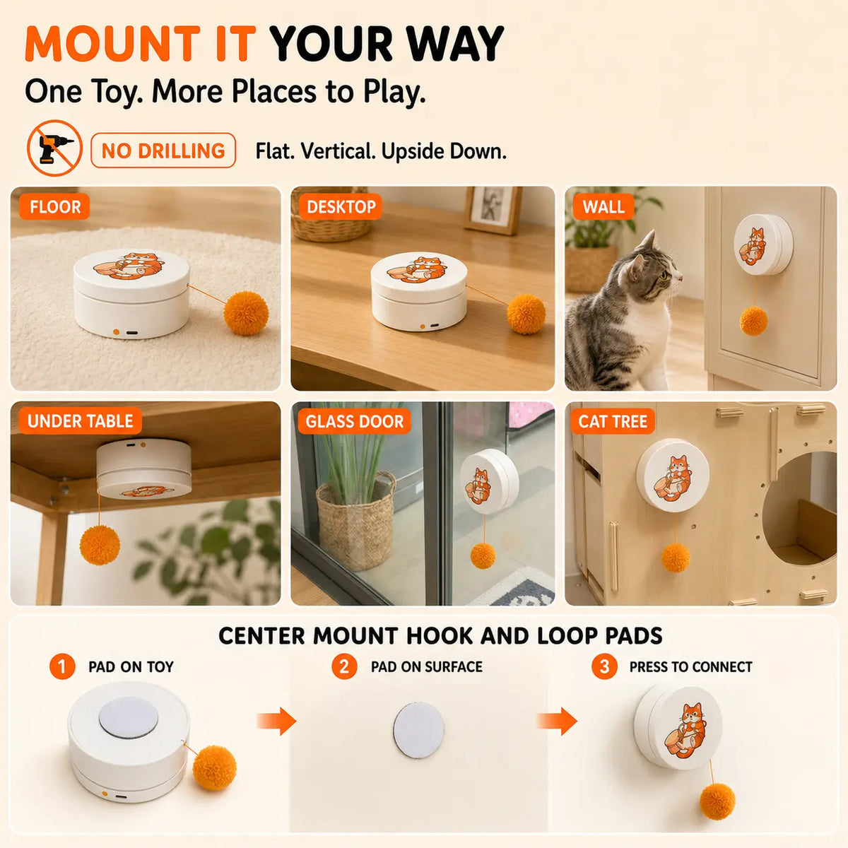 Engaging Smart Rotating Cat Teaser - Rechargeable Interactive Toy with 5 Exciting Play Modes, Touch Activation, and Versatile Mounting Options for Indoor Cats & Kittens