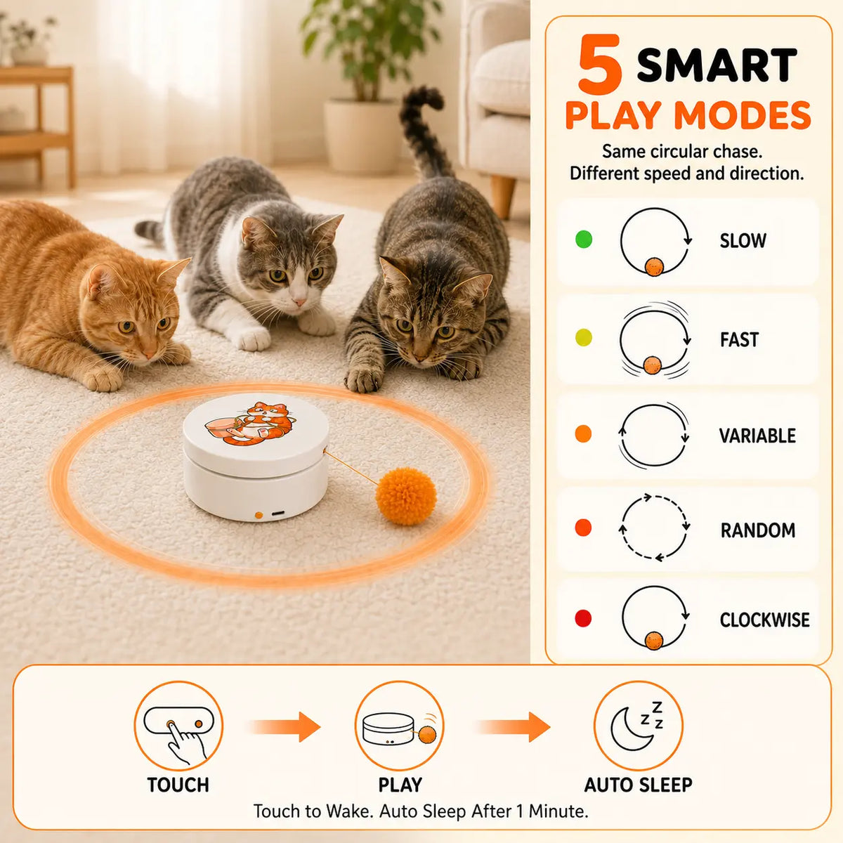 Engaging Smart Rotating Cat Teaser - Rechargeable Interactive Toy with 5 Exciting Play Modes, Touch Activation, and Versatile Mounting Options for Indoor Cats & Kittens