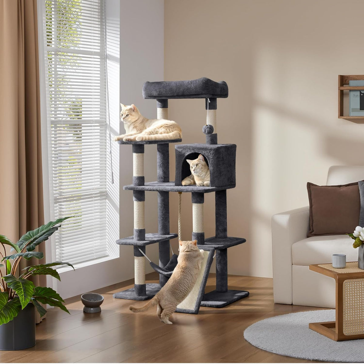 Yaheetech 54In Cat Tree Tower for Large Cats, Multi-Level Condo & Hammock