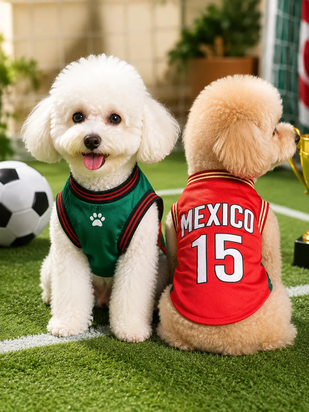 Pet Sports Jersey Clothing - Lightweight Breathable Fabric Sleeveless Mesh Puppy Clothes Vest, Cute Soccer Graphic Print Costume for Small-Medium Dogs/Cats, Game Day, Walks