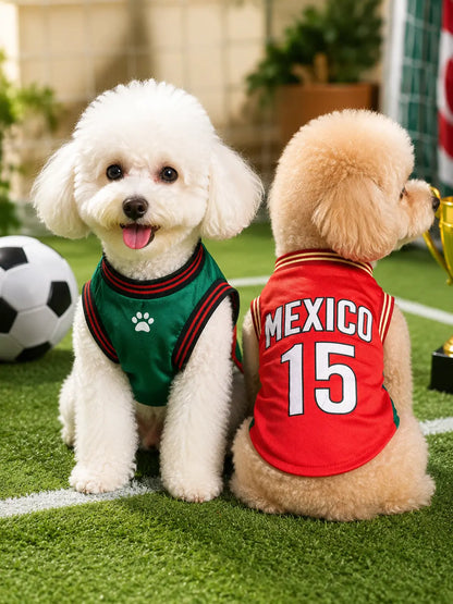 Pet Sports Jersey Clothing - Lightweight Breathable Fabric Sleeveless Mesh Puppy Clothes Vest, Cute Soccer Graphic Print Costume for Small-Medium Dogs/Cats, Game Day, Walks