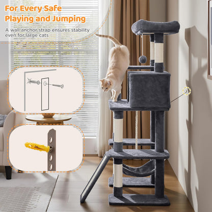 Yaheetech 54In Cat Tree Tower for Large Cats, Multi-Level Condo & Hammock