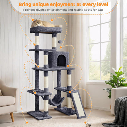 Yaheetech 54In Cat Tree Tower for Large Cats, Multi-Level Condo & Hammock