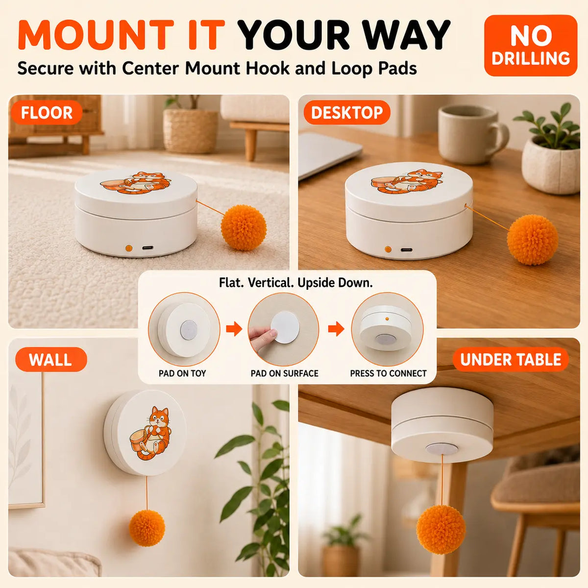 Engaging Smart Rotating Cat Teaser - Rechargeable Interactive Toy with 5 Exciting Play Modes, Touch Activation, and Versatile Mounting Options for Indoor Cats & Kittens