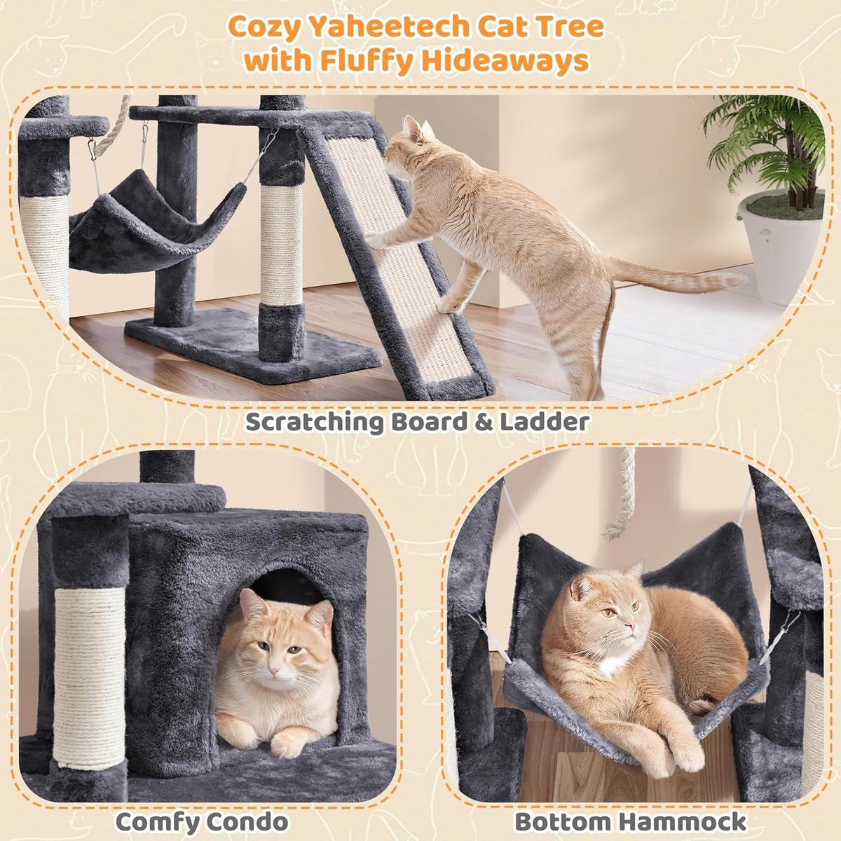 Yaheetech 54In Cat Tree Tower for Large Cats, Multi-Level Condo & Hammock